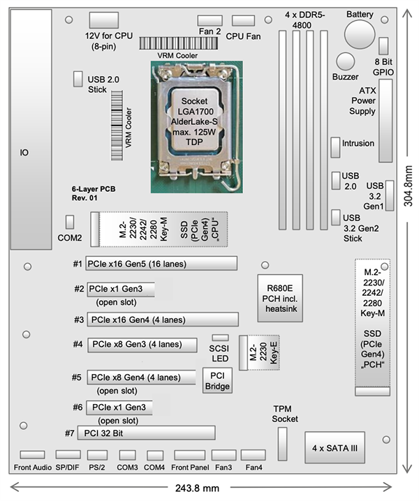 Mechanical Drawing - Kontron K3851-R ATX Industrial Motherboard
